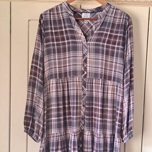 Knox Rose women's long sleeve tiered plaid dress Sz Med
